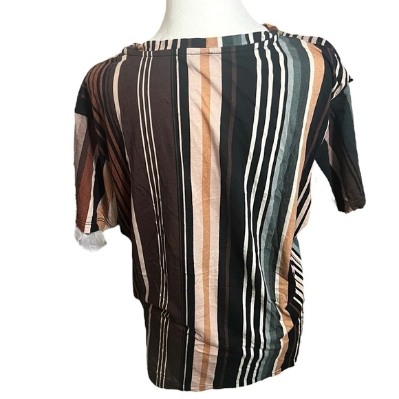 Farm Rio striped T-shirt women P large brown black tan short sleeve - Picture 5 of 12